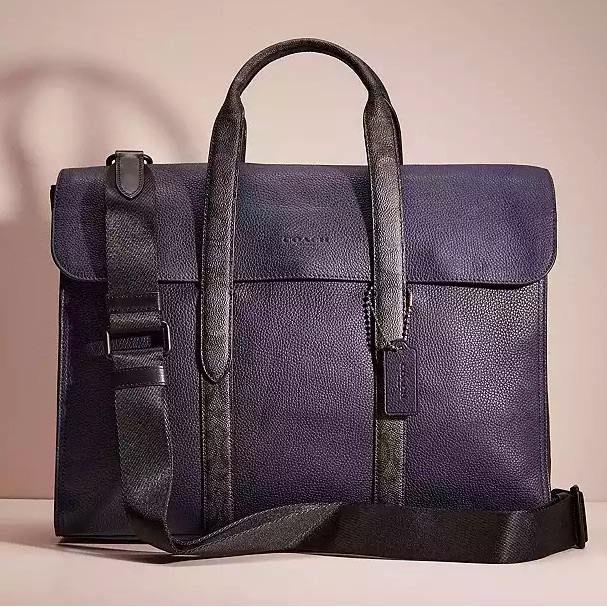 Coach Metropolitan Portfolio Navy Leather Signature Canvas Blocking Briefcase